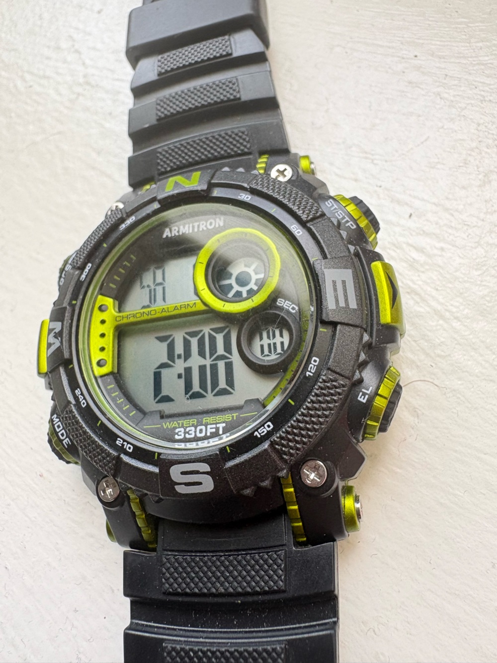 Armitron 40/8284LGN,  Men's Black Resin Watch, 100 Meter WR, Chronograph, Alarm